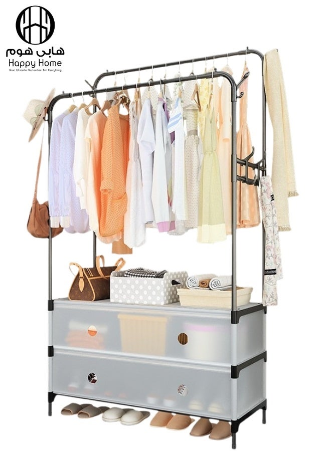 Happy Home Double Clothes Rack with Storage Shelves 63×28×175 cm – Sturdy and Modern Stand for Hanging Clothes, Coats, Dresses, Scarves, and Bags with Bottom Shelves for Shoes and Accessories, Practical Design Ideal for Organizing Bedrooms, Small Rooms, Hallways, or Apartments, Maximizing Space and Keeping Everything Neat-Black - Image 1